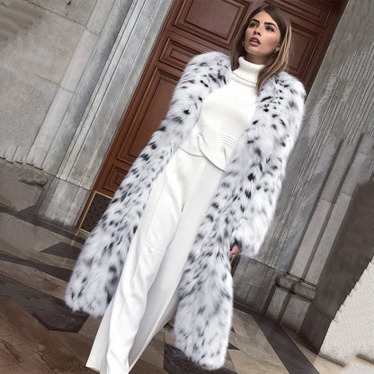 Luxury Brand Fluffy Furry Leopard Faux Fur Coats Women 2024 Winter Long Belted Overcoats Fashion Ladies Fox Fur Coats Outerwear