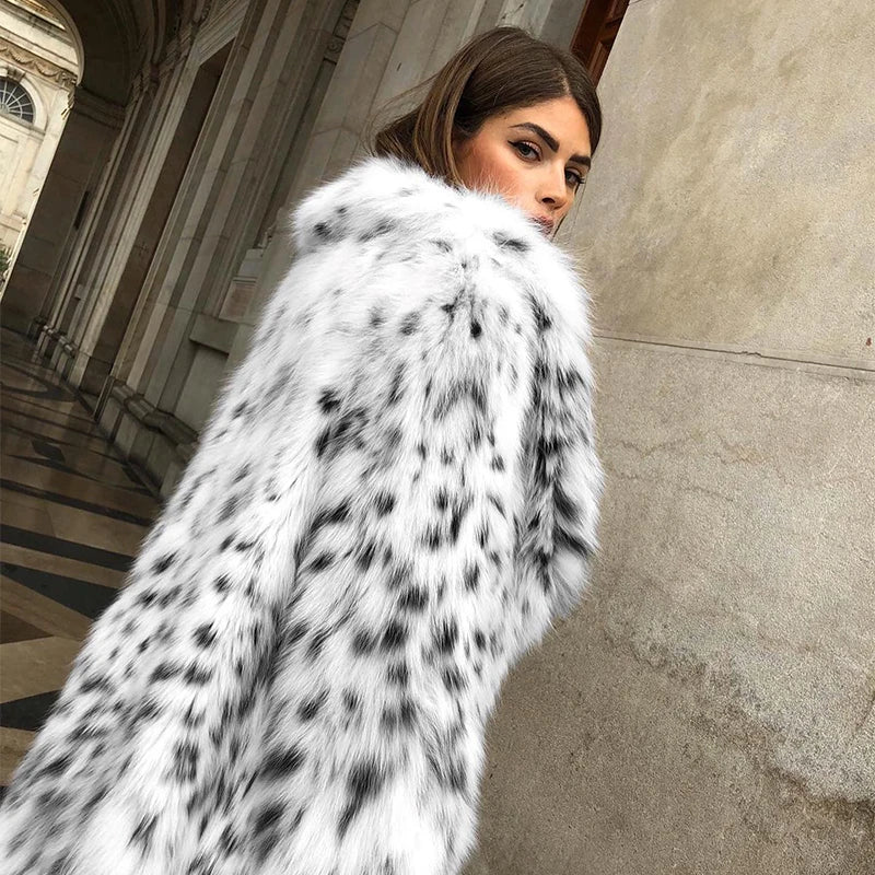 Luxury Brand Fluffy Furry Leopard Faux Fur Coats Women 2024 Winter Long Belted Overcoats Fashion Ladies Fox Fur Coats Outerwear