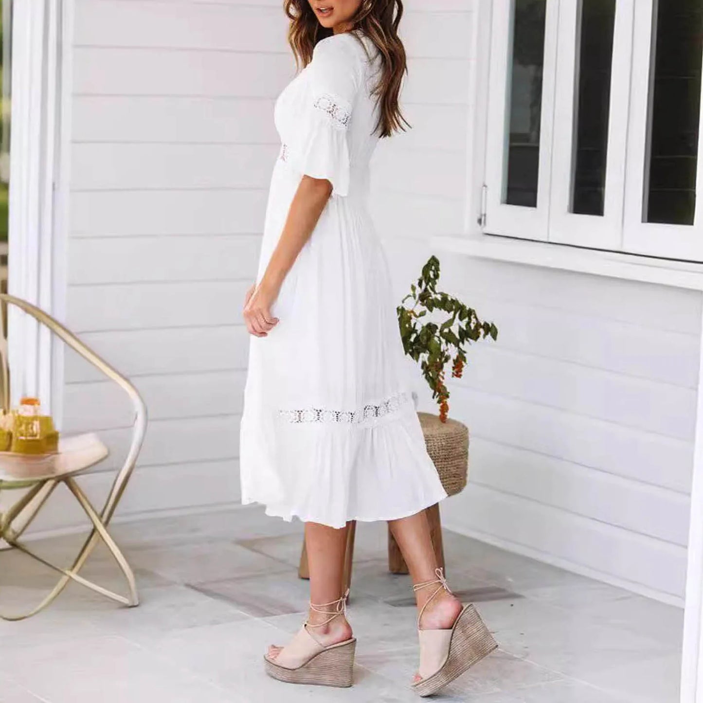 White Long Dress Women Summer Boho Lace Dresses Female Beach Holiday Hollow Out Dress Ladies Elegant Vintage Loose Vestidos