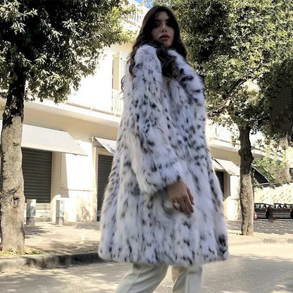 Luxury Brand Fluffy Furry Leopard Faux Fur Coats Women 2024 Winter Long Belted Overcoats Fashion Ladies Fox Fur Coats Outerwear